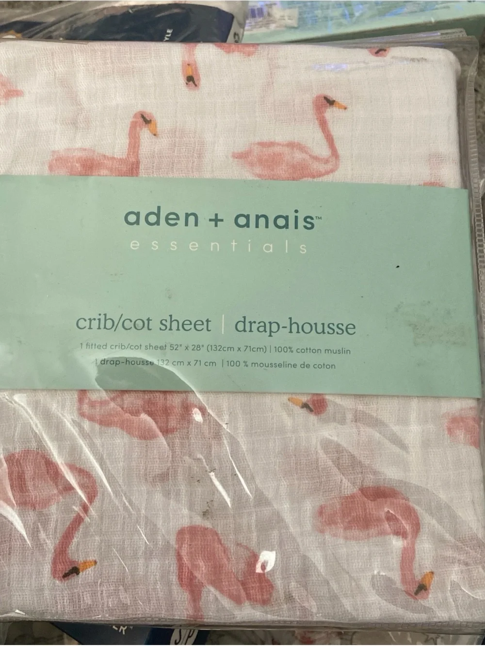 Brand New aden + anais Essentials Briar Rose Pink Swan Crib Sheet Cotton Muslin